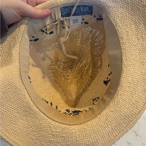 “Surf’s Up” Woven Straw Sun Hat with Navy Script - Picture 5 of 5